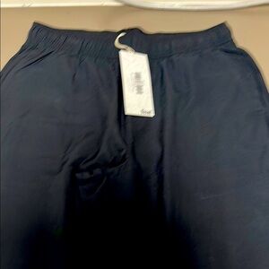 Navy Blue Elastic Waist Pants feat